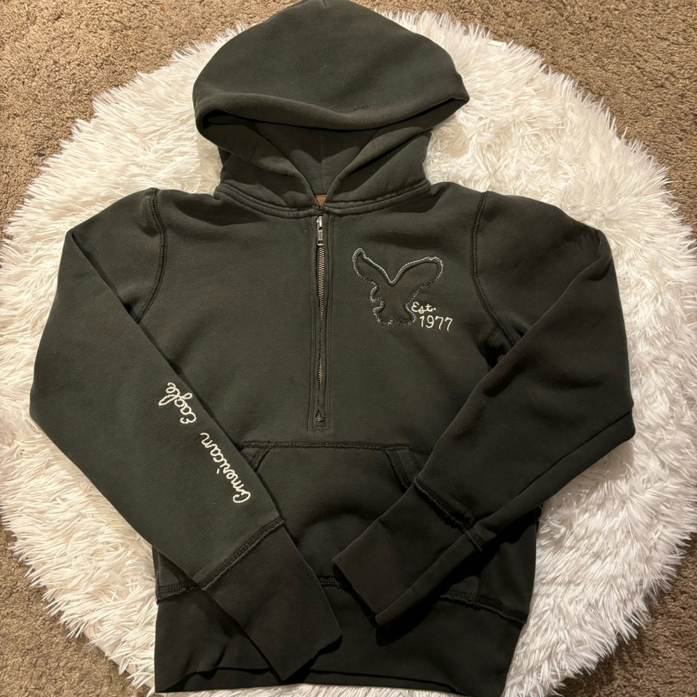 vintage american eagle green cropped zip hoodie